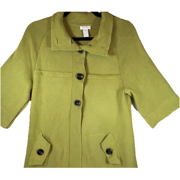 Chicos Sweater Cardigan Jacket Womens Sz 1 Medium Lime Green Button Front - Picture 4 of 7